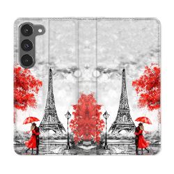 Housse Cuir Portefeuille Pour Samsung Galaxy A56 5G Voyage France Paris Rouge