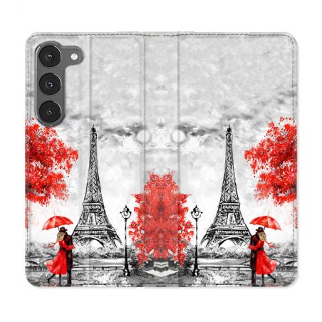 Housse Cuir Portefeuille Pour Samsung Galaxy A56 5G Voyage France Paris Rouge