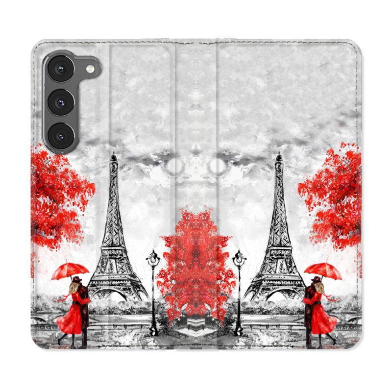 Housse Cuir Portefeuille Pour Samsung Galaxy A56 5G Voyage France Paris Rouge