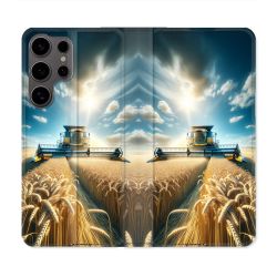 Housse Cuir Portefeuille Pour Samsung Galaxy S25 Agriculture Moissonneuse Blé
