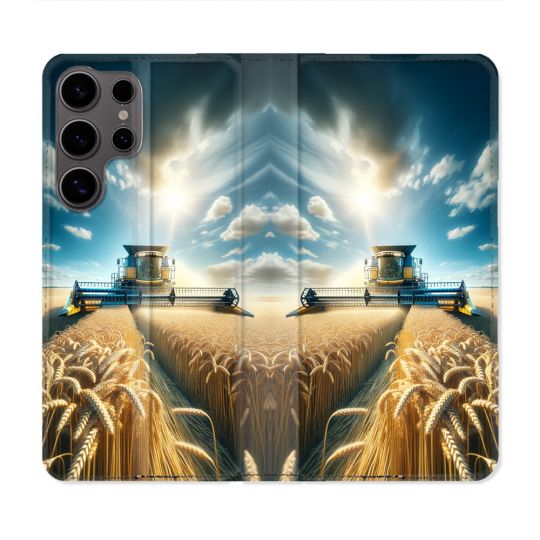 Housse Cuir Portefeuille Pour Samsung Galaxy S25 Agriculture Moissonneuse Blé