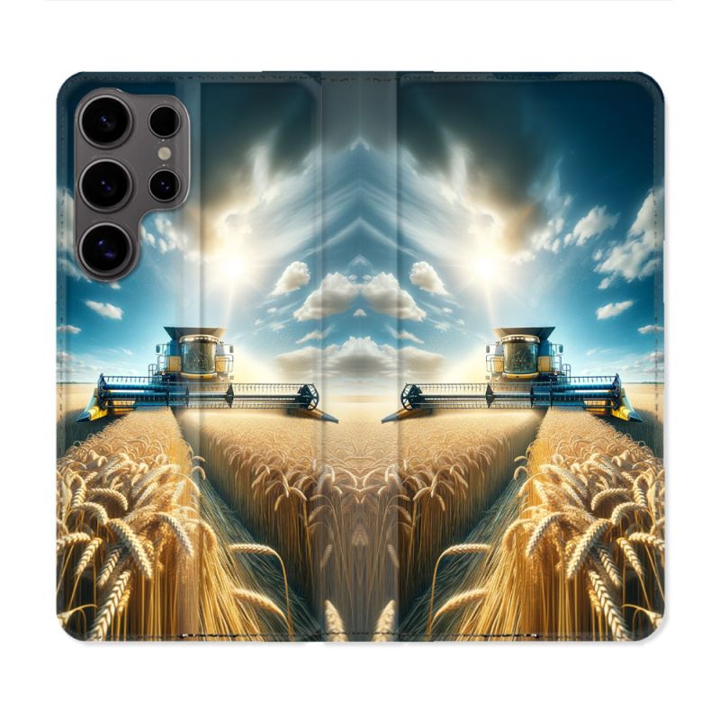 Housse Cuir Portefeuille Pour Samsung Galaxy S25 Agriculture Moissonneuse Blé