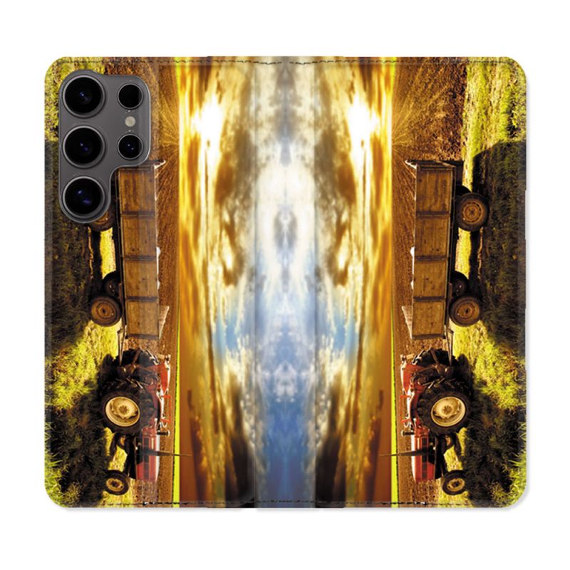 Housse Cuir Portefeuille Pour Samsung Galaxy S25 Agriculture Tracteur Color