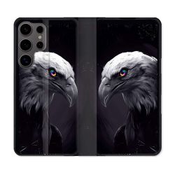 Housse Cuir Portefeuille Pour Samsung Galaxy S25 Animal Aigle Royal Noir