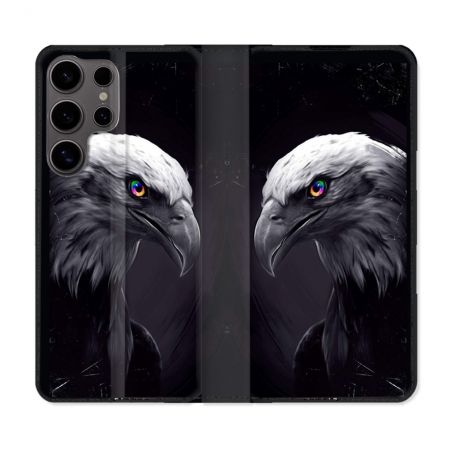 Housse Cuir Portefeuille Pour Samsung Galaxy S25 Animal Aigle Royal Noir