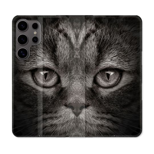 Housse Cuir Portefeuille Pour Samsung Galaxy S25 Animal Chat Gris