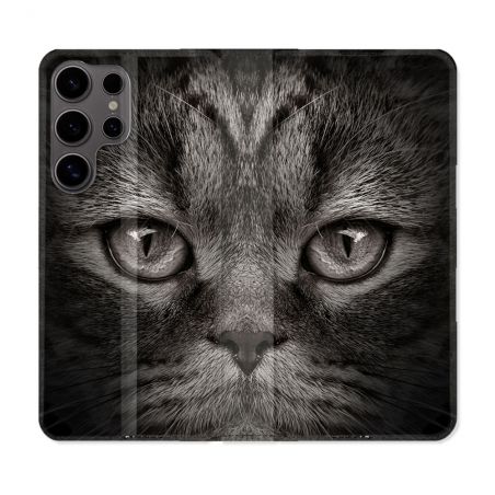 Housse Cuir Portefeuille Pour Samsung Galaxy S25 Animal Chat Gris