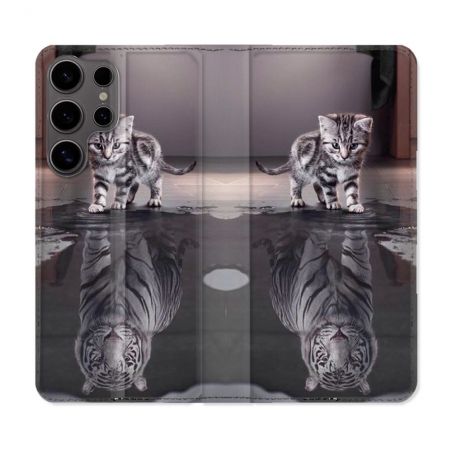 Housse Cuir Portefeuille Pour Samsung Galaxy S25 Animal Chat Reflet