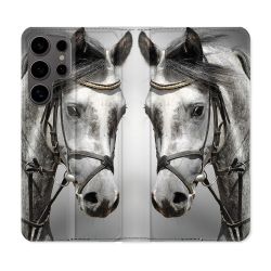 Housse Cuir Portefeuille Pour Samsung Galaxy S25 Animal Cheval Blanc