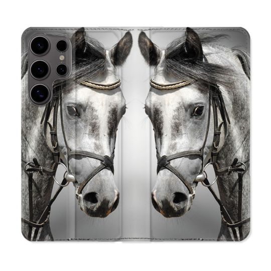 Housse Cuir Portefeuille Pour Samsung Galaxy S25 Animal Cheval Blanc