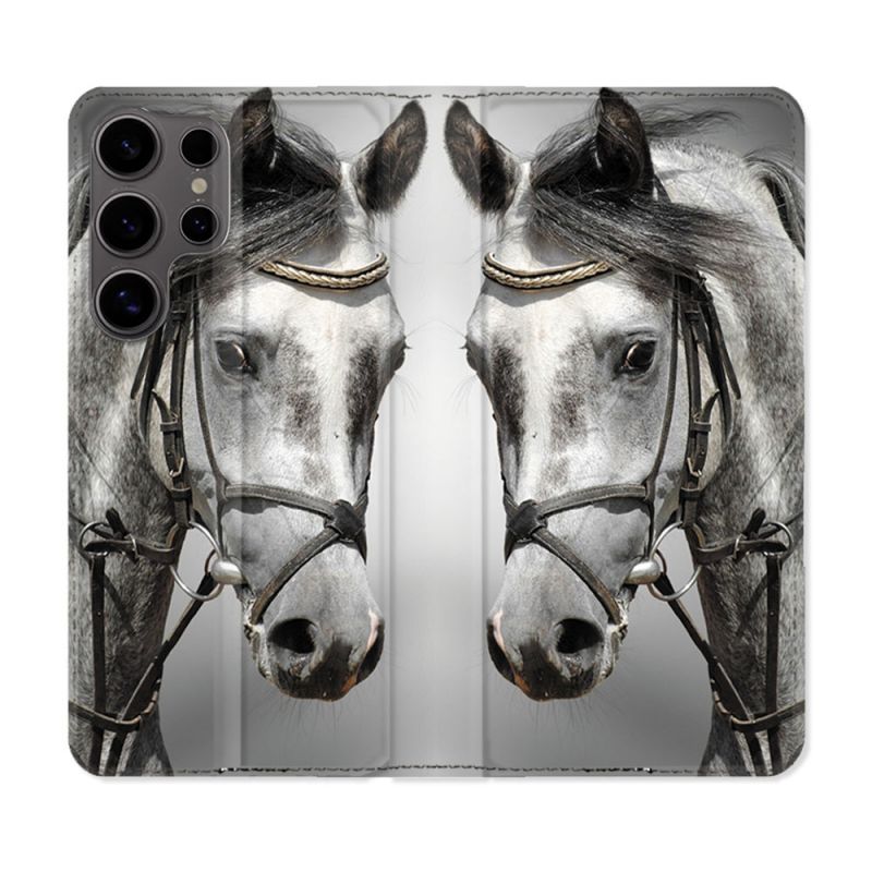 Housse Cuir Portefeuille Pour Samsung Galaxy S25 Animal Cheval Blanc