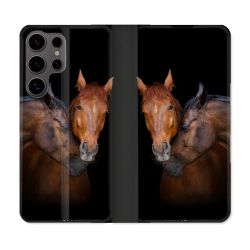 Housse Cuir Portefeuille Pour Samsung Galaxy S25 Animal Cheval Marron