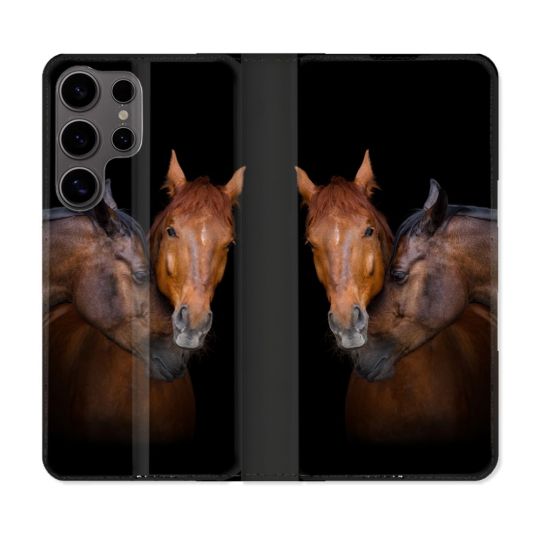Housse Cuir Portefeuille Pour Samsung Galaxy S25 Animal Cheval Marron