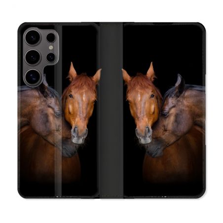 Housse Cuir Portefeuille Pour Samsung Galaxy S25 Animal Cheval Marron