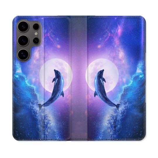 Housse Cuir Portefeuille Pour Samsung Galaxy S25 Animal Dauphin Vague