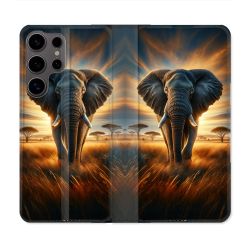 Housse Cuir Portefeuille Pour Samsung Galaxy S25 Animal Elephant Savane