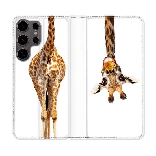 Housse Cuir Portefeuille Pour Samsung Galaxy S25 Animal Girafe Blanche