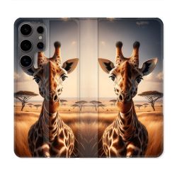 Housse Cuir Portefeuille Pour Samsung Galaxy S25 Animal Girafe Savane