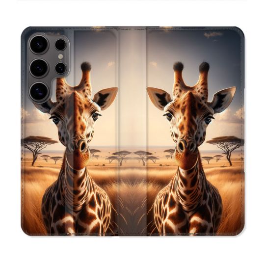 Housse Cuir Portefeuille Pour Samsung Galaxy S25 Animal Girafe Savane