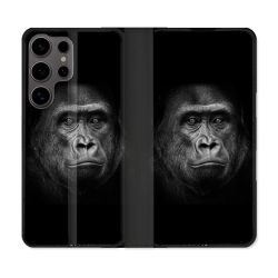 Housse Cuir Portefeuille Pour Samsung Galaxy S25 Animal Gorille Noir