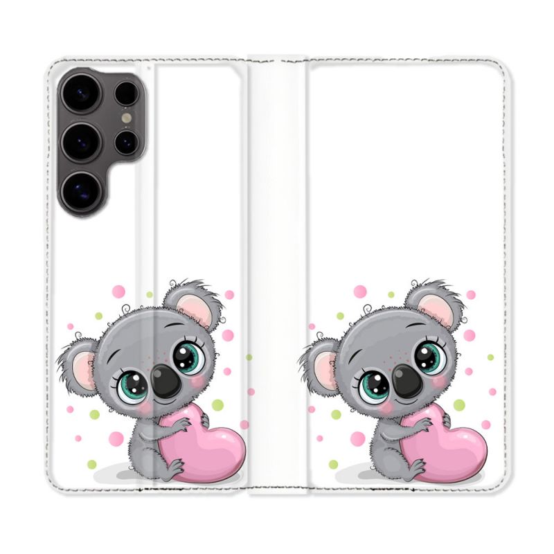 Housse Cuir Portefeuille Pour Samsung Galaxy S25 Animal Koala Cœur
