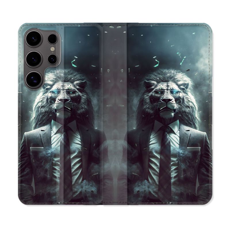 Housse Cuir Portefeuille Pour Samsung Galaxy S25 Animal Lion Business