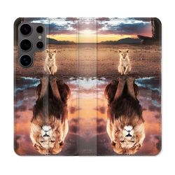 Housse Cuir Portefeuille Pour Samsung Galaxy S25 Animal Lion Reflet