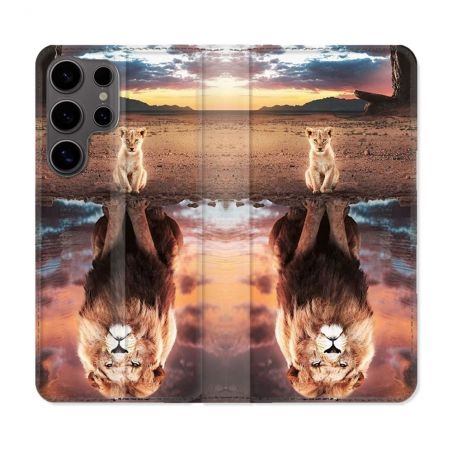 Housse Cuir Portefeuille Pour Samsung Galaxy S25 Animal Lion Reflet