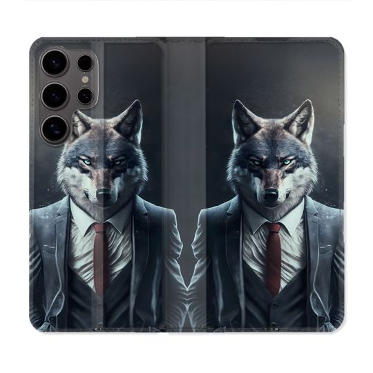 Housse Cuir Portefeuille Pour Samsung Galaxy S25 Animal Loup Business