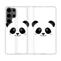 Housse Cuir Portefeuille Pour Samsung Galaxy S25 Animal Panda Blanc
