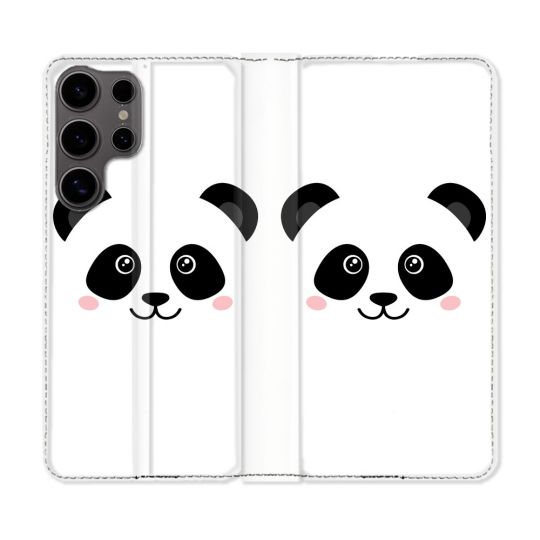 Housse Cuir Portefeuille Pour Samsung Galaxy S25 Animal Panda Blanc