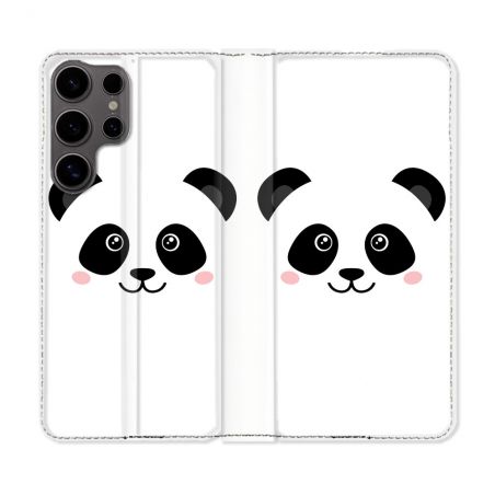 Housse Cuir Portefeuille Pour Samsung Galaxy S25 Animal Panda Blanc