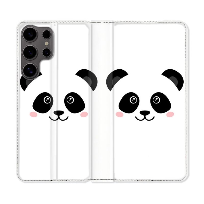Housse Cuir Portefeuille Pour Samsung Galaxy S25 Animal Panda Blanc