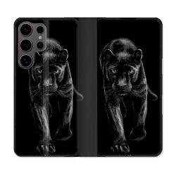 Housse Cuir Portefeuille Pour Samsung Galaxy S25 Animal Panthère Noire