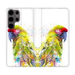 Housse Cuir Portefeuille Pour Samsung Galaxy S25 Animal Perroquet Jaune