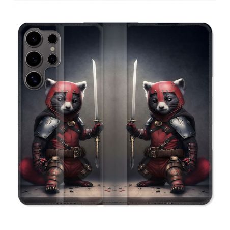 Housse Cuir Portefeuille Pour Samsung Galaxy S25 Animal Raton Samouraï
