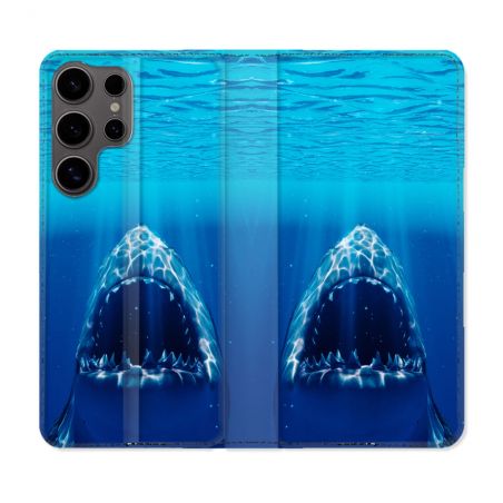 Housse Cuir Portefeuille Pour Samsung Galaxy S25 Animal Requin Dent