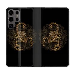 Housse Cuir Portefeuille Pour Samsung Galaxy S25 Animal Scorpion Fresque