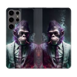 Housse Cuir Portefeuille Pour Samsung Galaxy S25 Animal Singe Business