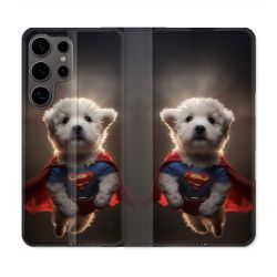 Housse Cuir Portefeuille Pour Samsung Galaxy S25 Animal Super Chien