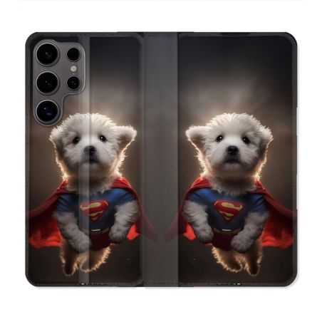 Housse Cuir Portefeuille Pour Samsung Galaxy S25 Animal Super Chien
