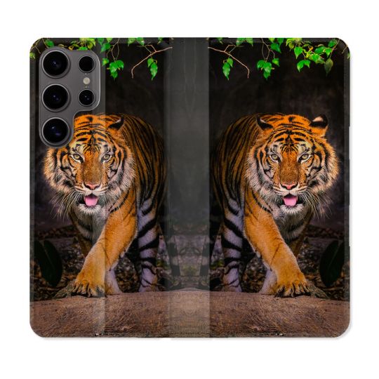 Housse Cuir Portefeuille Pour Samsung Galaxy S25 Animal Tigre Jungle