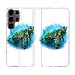Housse Cuir Portefeuille Pour Samsung Galaxy S25 Animal Tortue Blanche multicolore