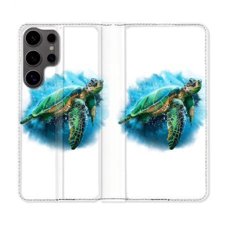 Housse Cuir Portefeuille Pour Samsung Galaxy S25 Animal Tortue Blanche multicolore