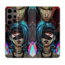 Housse Cuir Portefeuille Pour Samsung Galaxy S25 Arcane Jinx Bleu