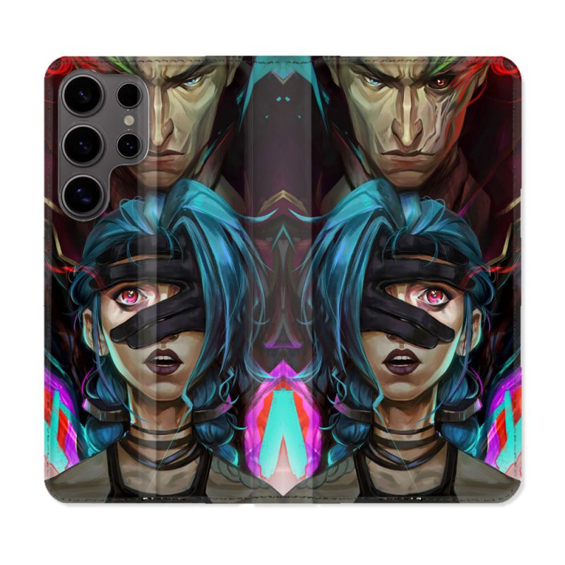 Housse Cuir Portefeuille Pour Samsung Galaxy S25 Arcane Jinx Bleu