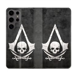 Housse Cuir Portefeuille Pour Samsung Galaxy S25 Assassin Creed Tete Mort