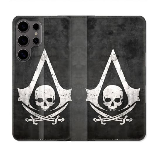 Housse Cuir Portefeuille Pour Samsung Galaxy S25 Assassin Creed Tete Mort