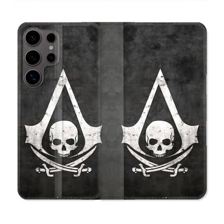 Housse Cuir Portefeuille Pour Samsung Galaxy S25 Assassin Creed Tete Mort