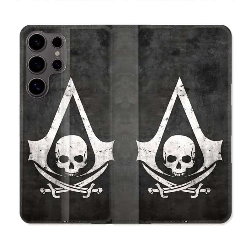 Housse Cuir Portefeuille Pour Samsung Galaxy S25 Assassin Creed Tete Mort